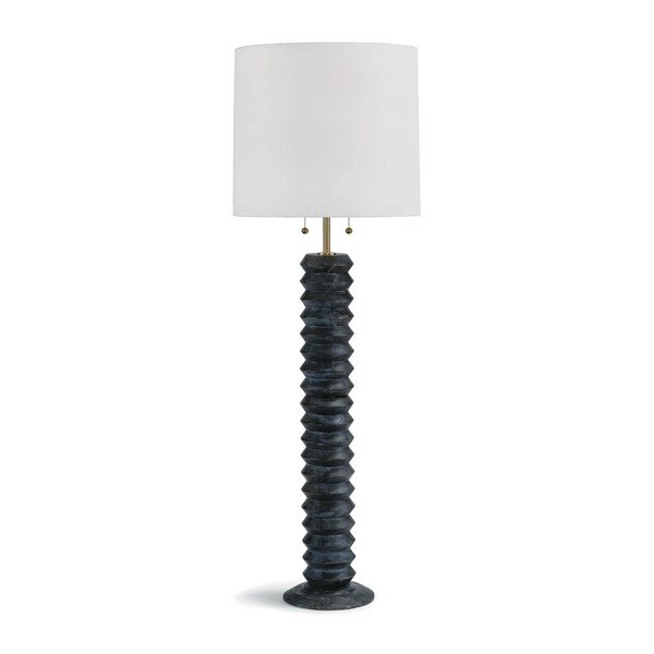 Birch wood coastal lamp with white linen shade